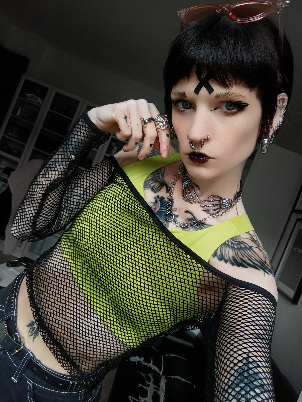 Dark in Love Lyra Fishnet Off-Shoulder Gothic Mesh Top