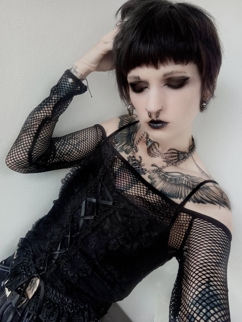 Dark in Love Black Lace Court Lace-Up Camisole