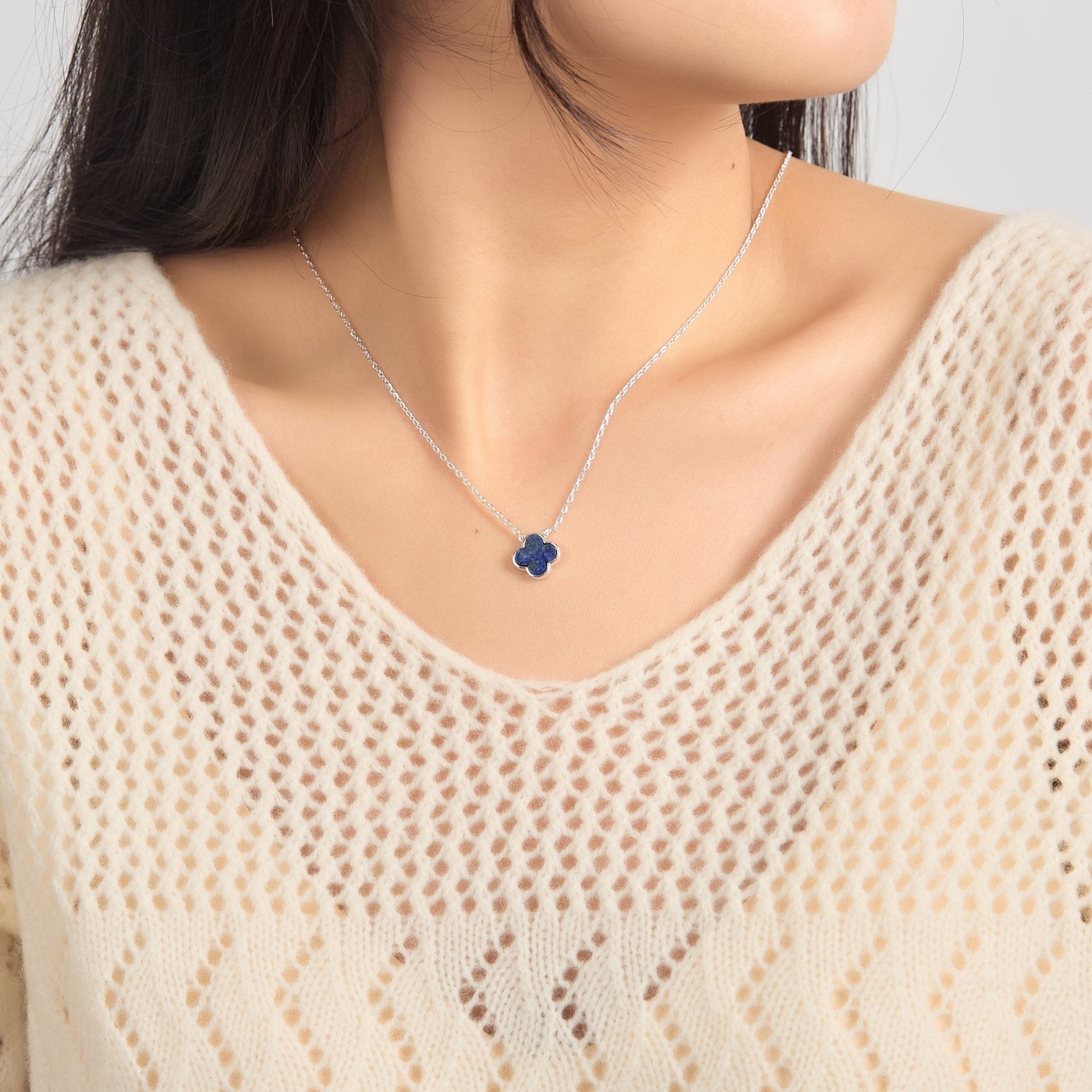 Lapis Gemstone Clover Necklace