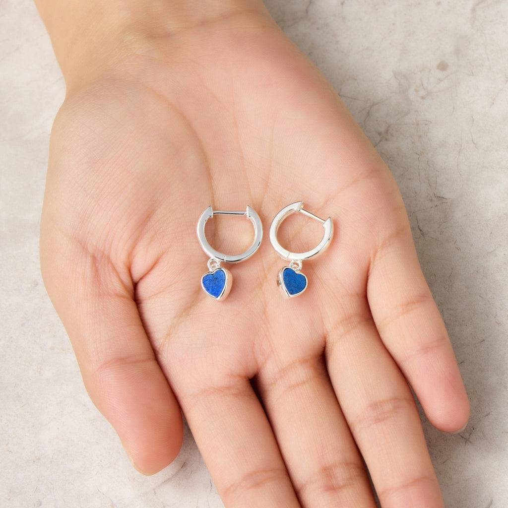 Lapis Gemstone Heart Charm Hoop Earrings with Quote Card