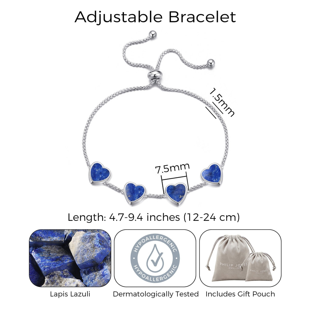 Lapis Gemstone Multi Heart Friendship Slider Bracelet