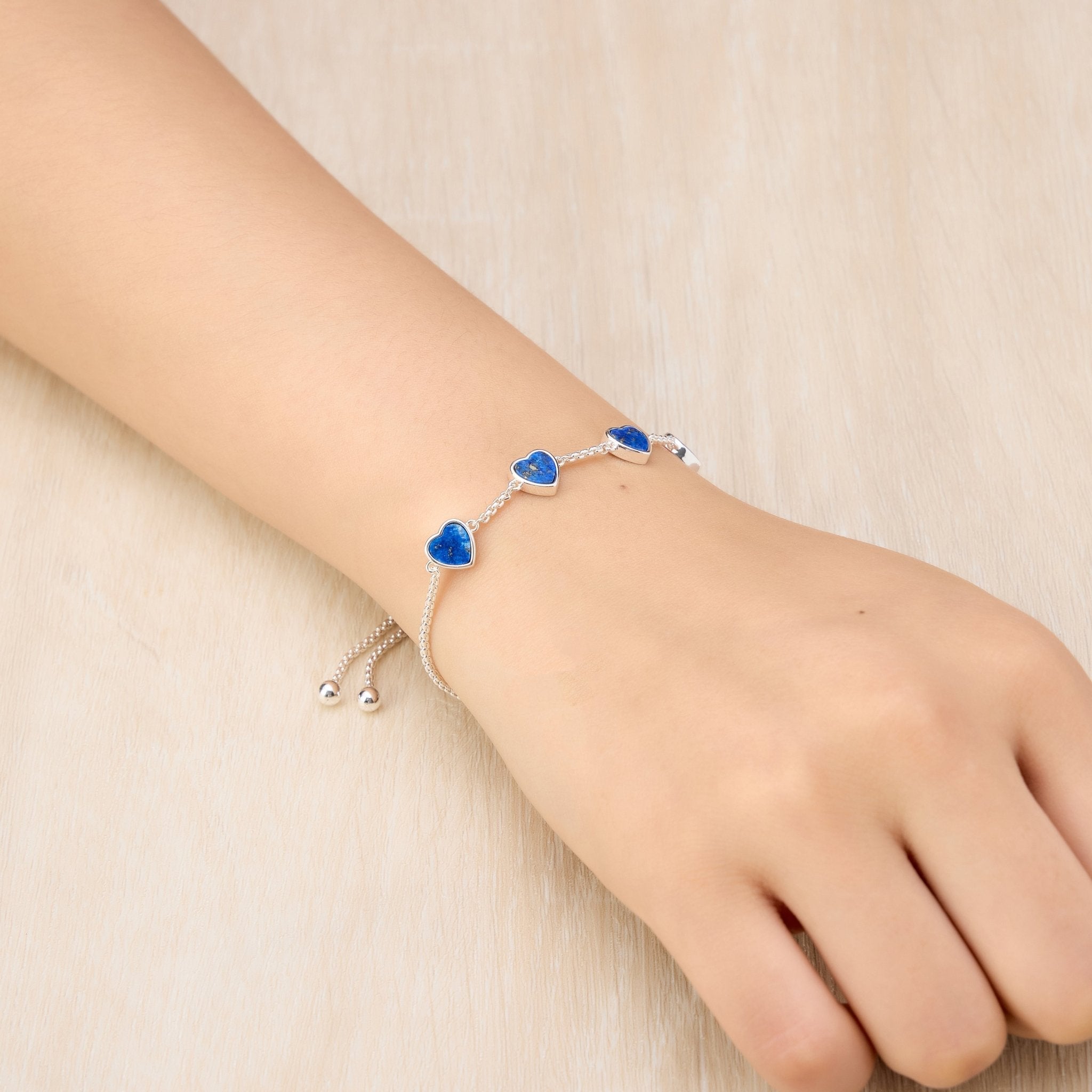 Lapis Gemstone Multi Heart Friendship Slider Bracelet