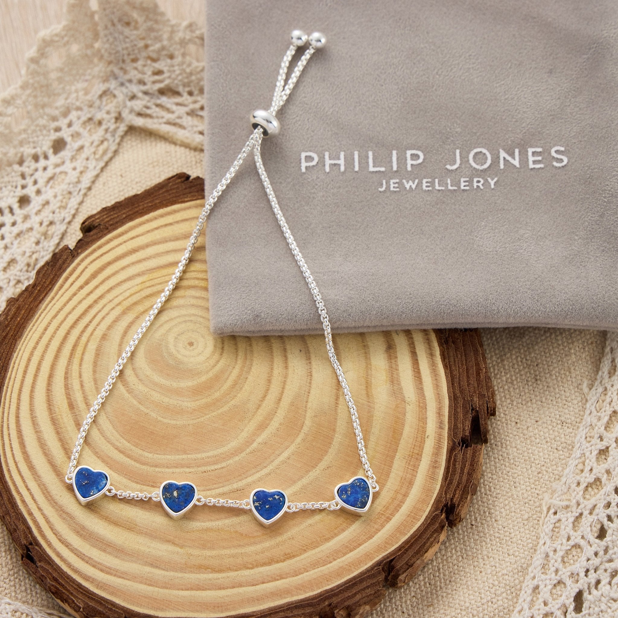 Lapis Gemstone Multi Heart Friendship Slider Bracelet