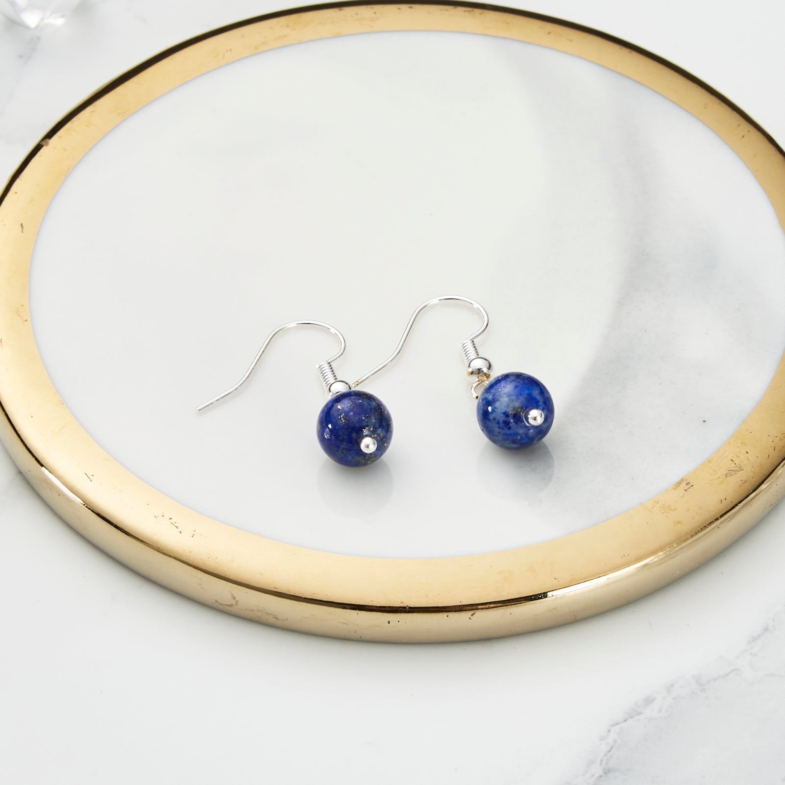 Lapis Gemstone Round Drop Earrings with Quote Card