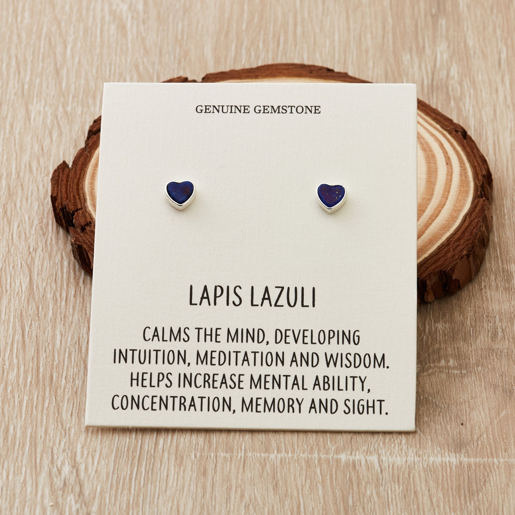 Lapis Heart Stud Earrings with Quote Card