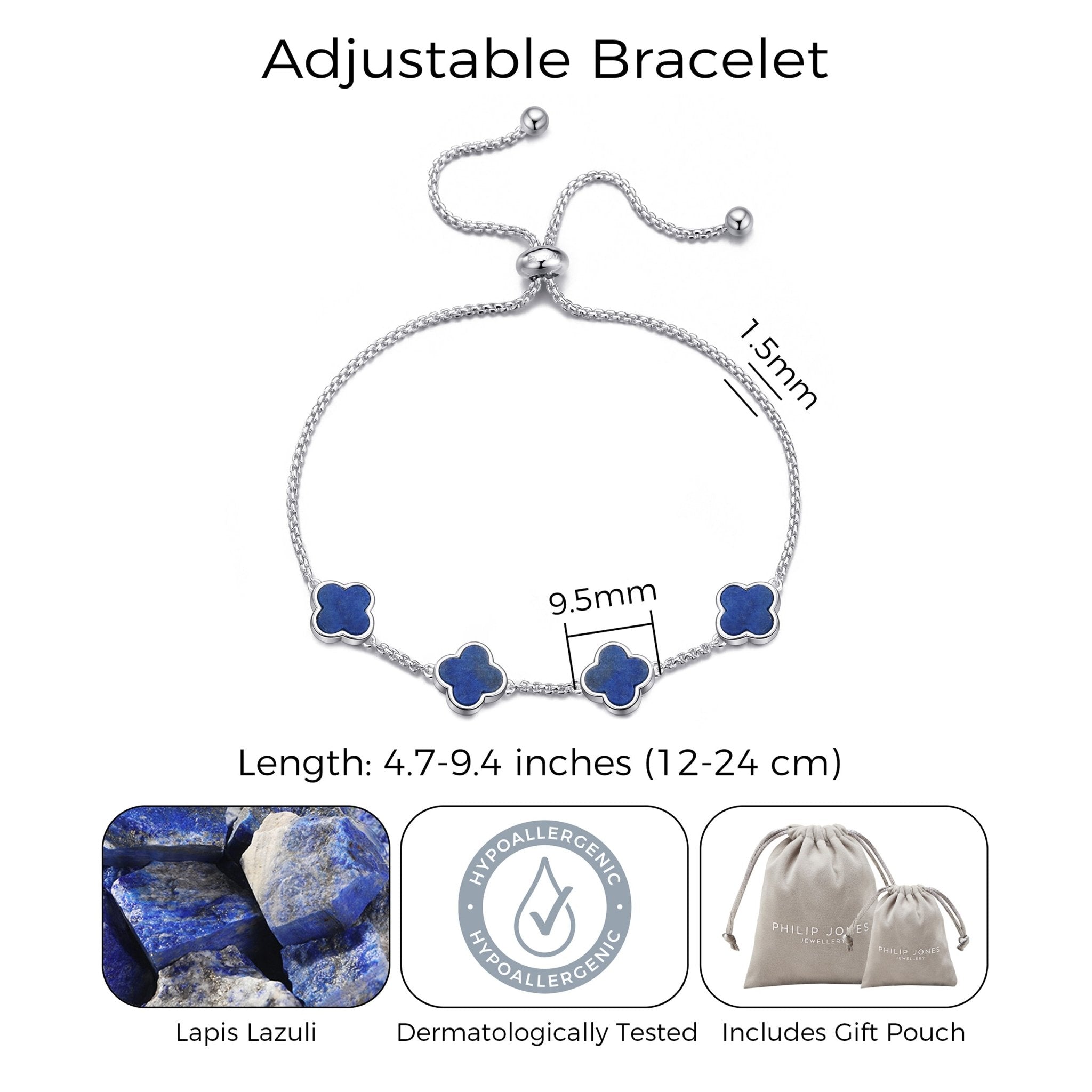 Lapis Multi Clover Friendship Slider Bracelet