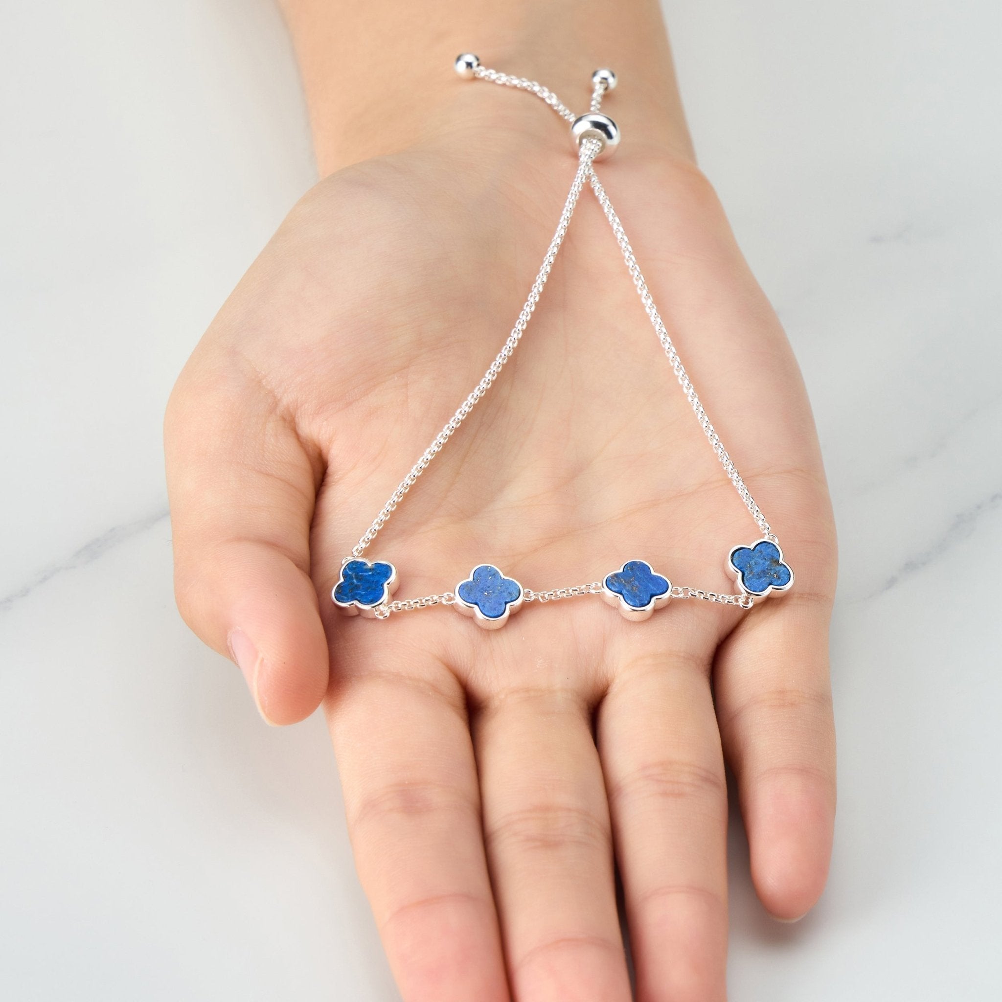 Lapis Multi Clover Friendship Slider Bracelet