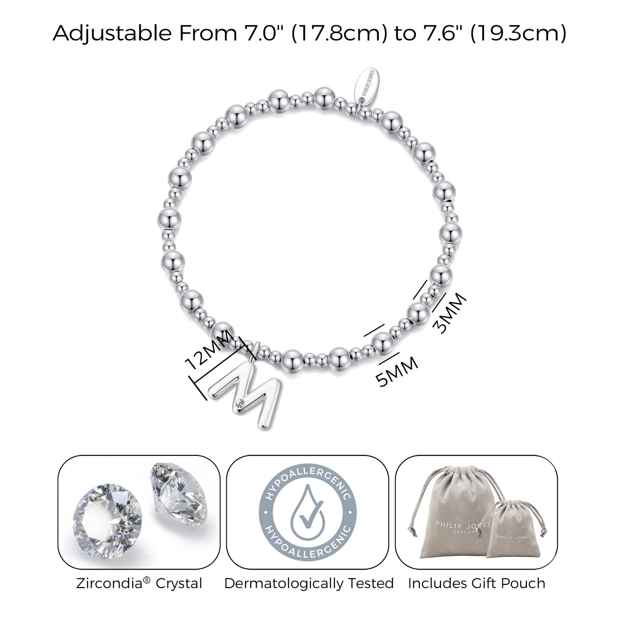 Letter M Initial Stretch Bracelet Created with Zircondia® Crystals
