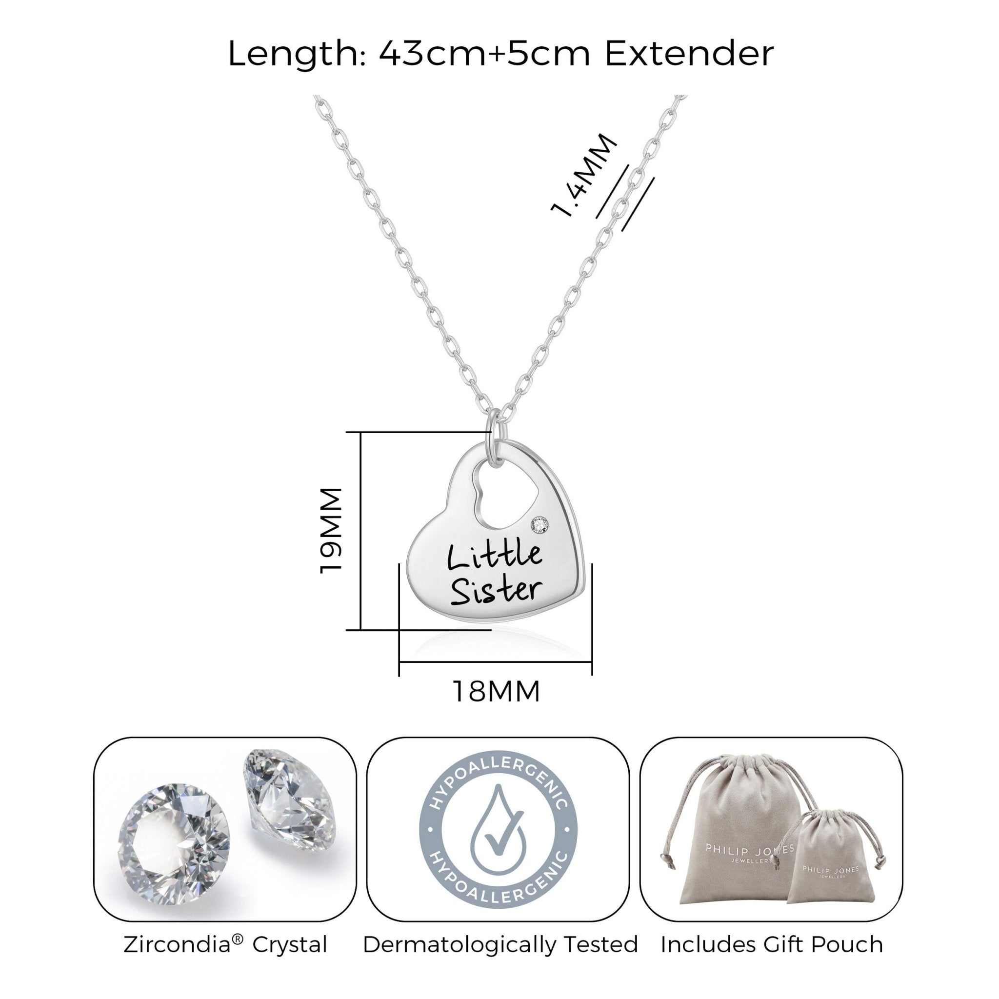 Little Sister Heart Necklace Created with Zircondia® Crystals