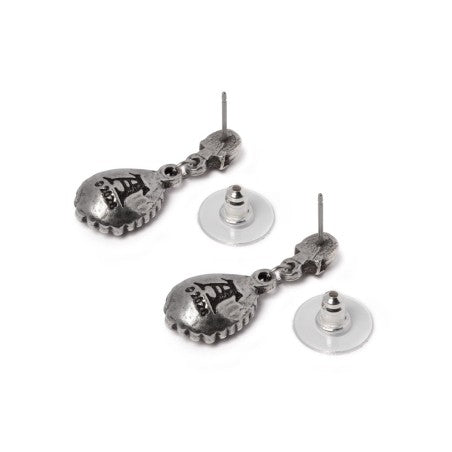 Skull Earrings Green Crystal Dangle Alchemy Gothic