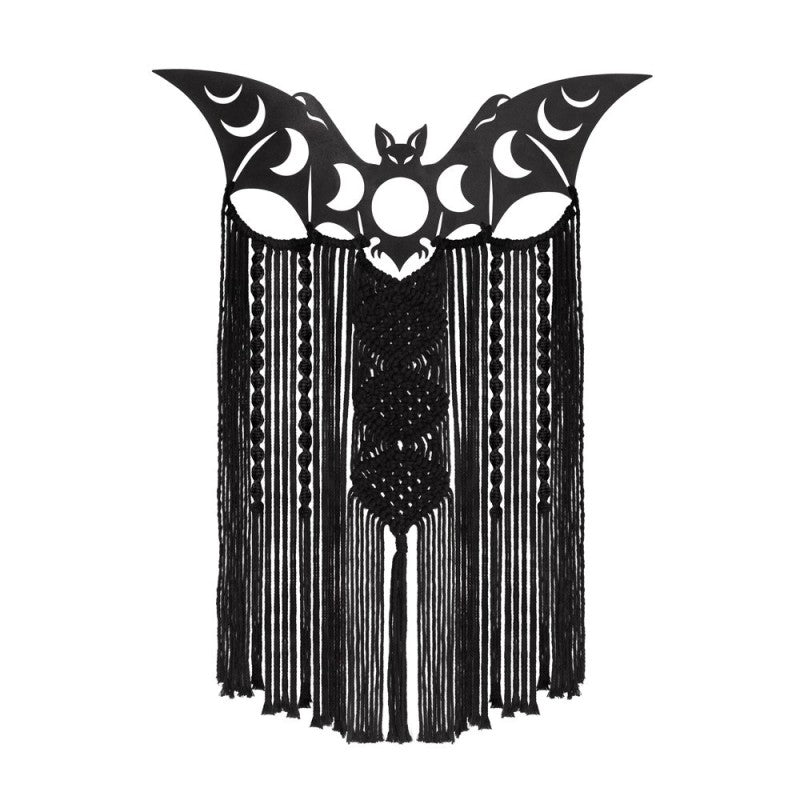 Bat Wall Hanging Gothic Macrame Triple Moon Decor