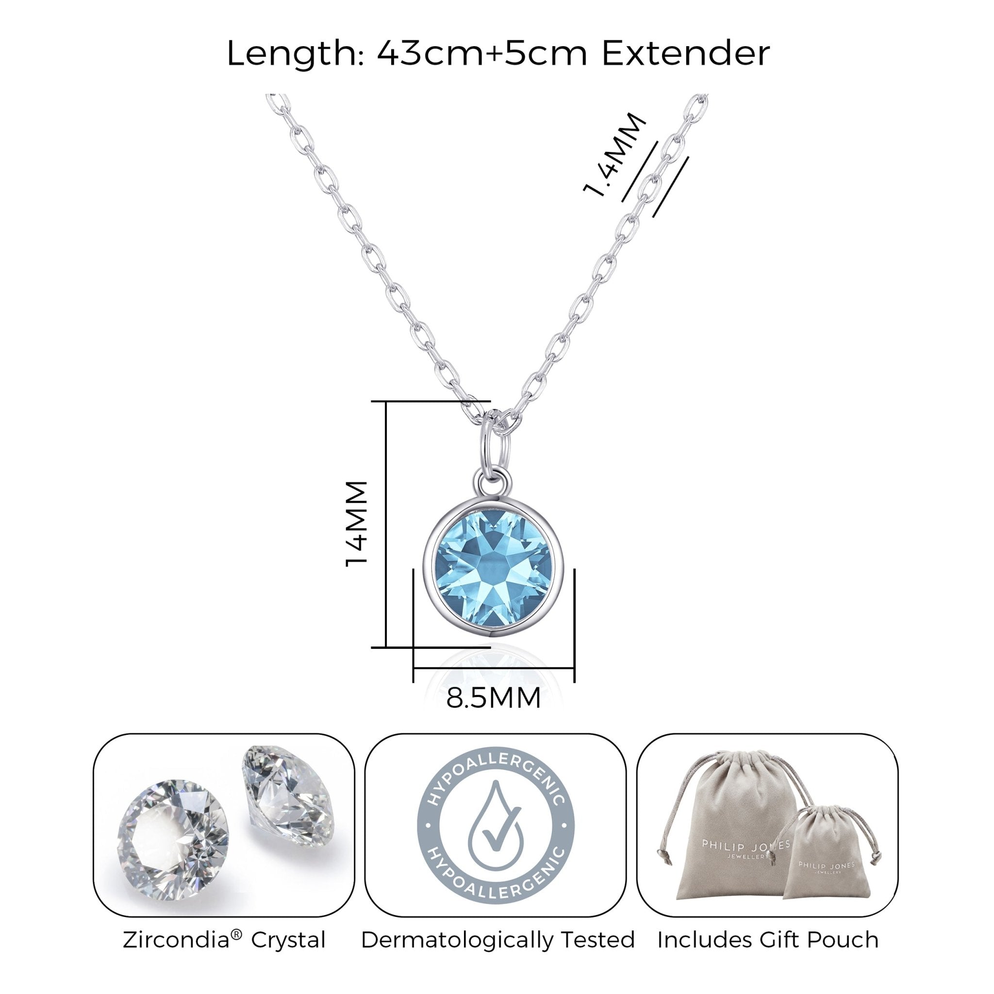 March (Aquamarine) Birthstone Necklace Created with Zircondia® Crystals