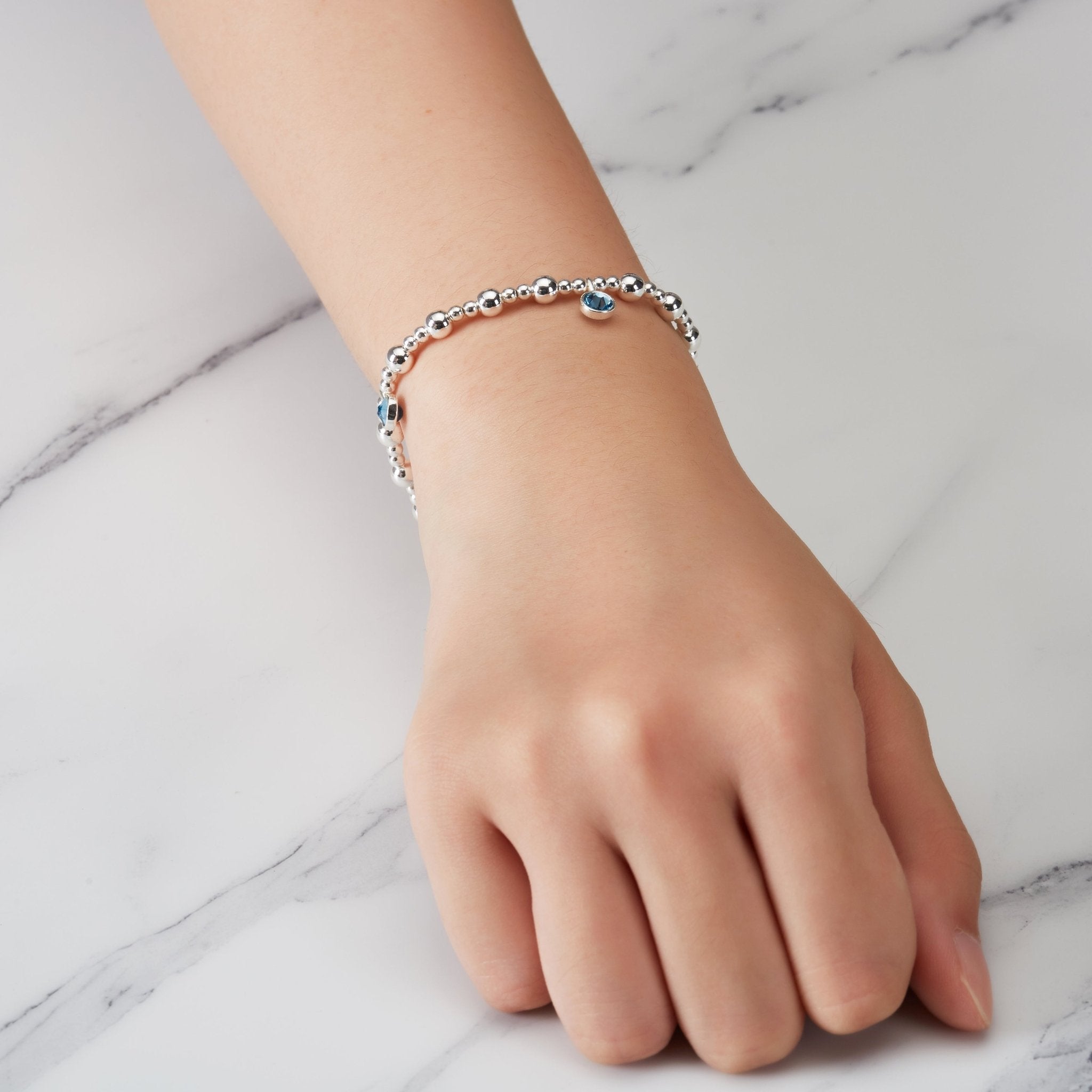 March (Aquamarine) Birthstone Stretch Charm Bracelet with Quote Gift Box