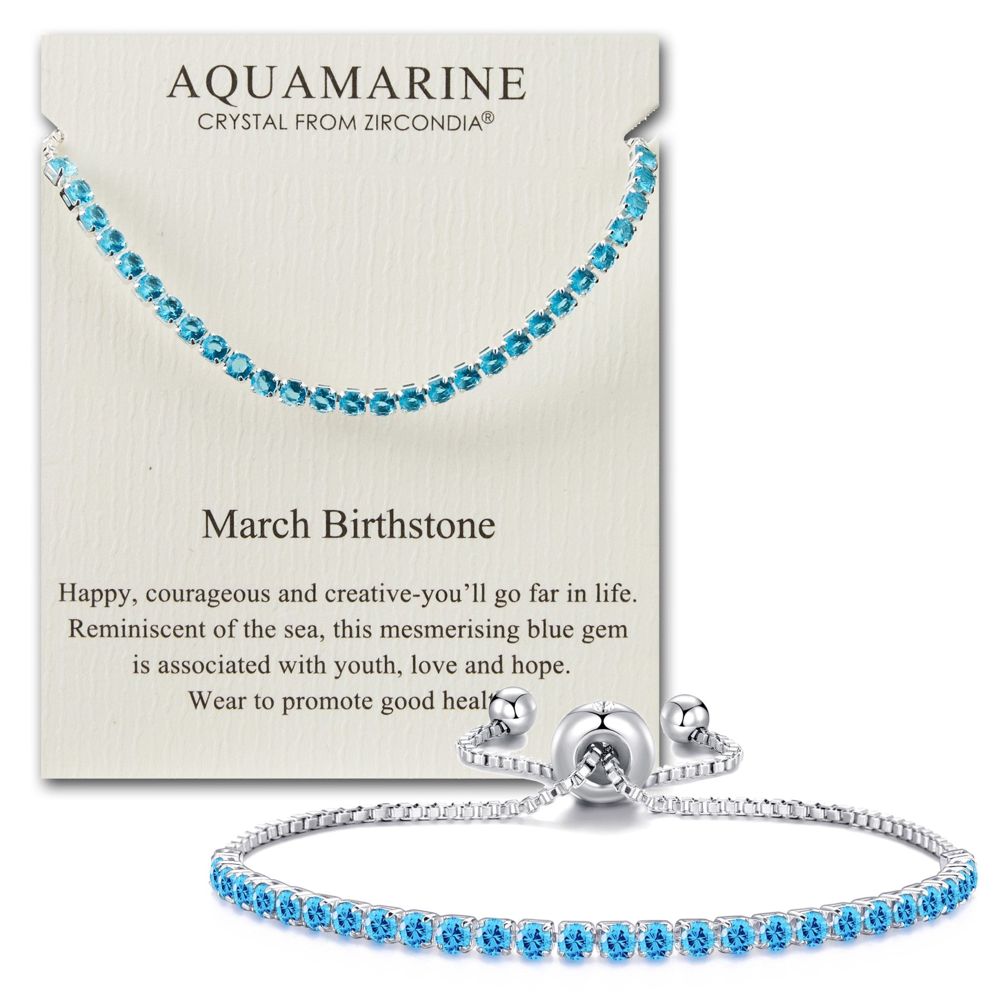March Birthstone Friendship Slider Bracelet with Aquamarine Zircondia® Crystals
