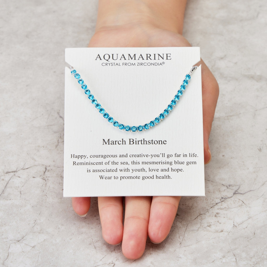 March Birthstone Friendship Slider Bracelet with Aquamarine Zircondia® Crystals