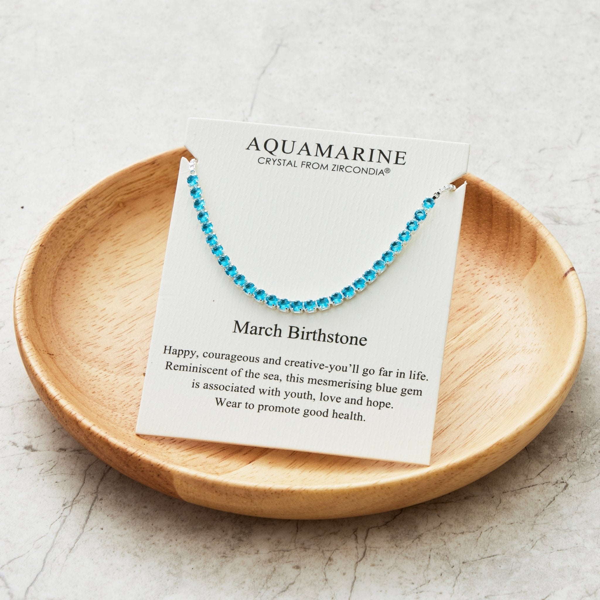 March Birthstone Friendship Slider Bracelet with Aquamarine Zircondia® Crystals