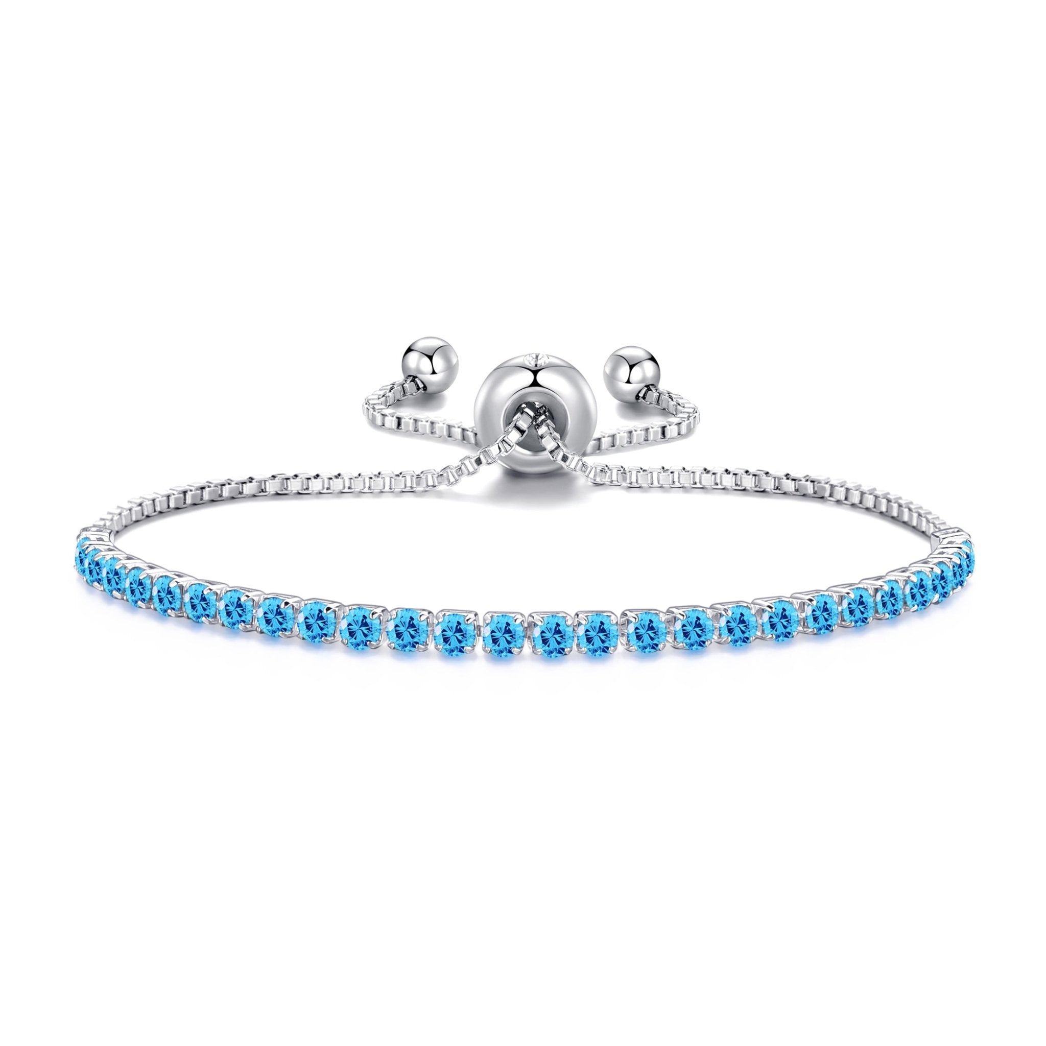 March Birthstone Friendship Slider Bracelet with Aquamarine Zircondia® Crystals