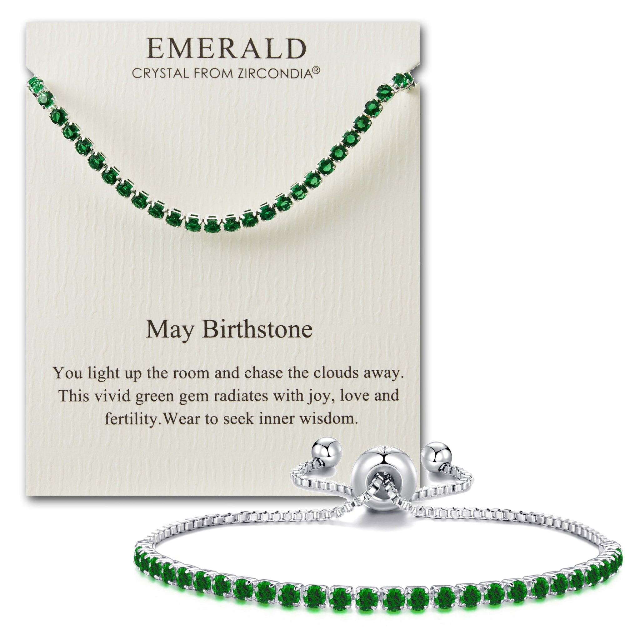 May Birthstone Friendship Slider Bracelet with Emerald Zircondia® Crystals