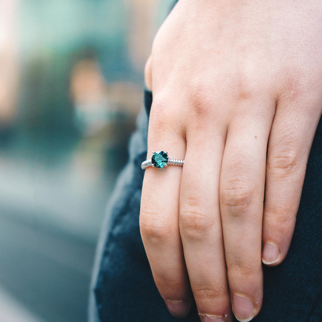 May (Emerald) Adjustable Birthstone Ring Created with Zircondia® Crystals