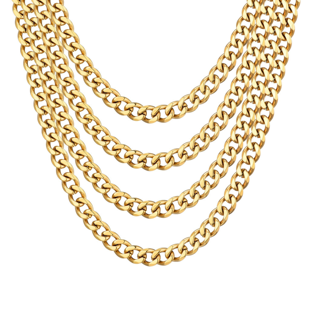 Men's 12mm 18k Gold Plated Steel 18-24 Inch Cuban Curb Chain Necklace
