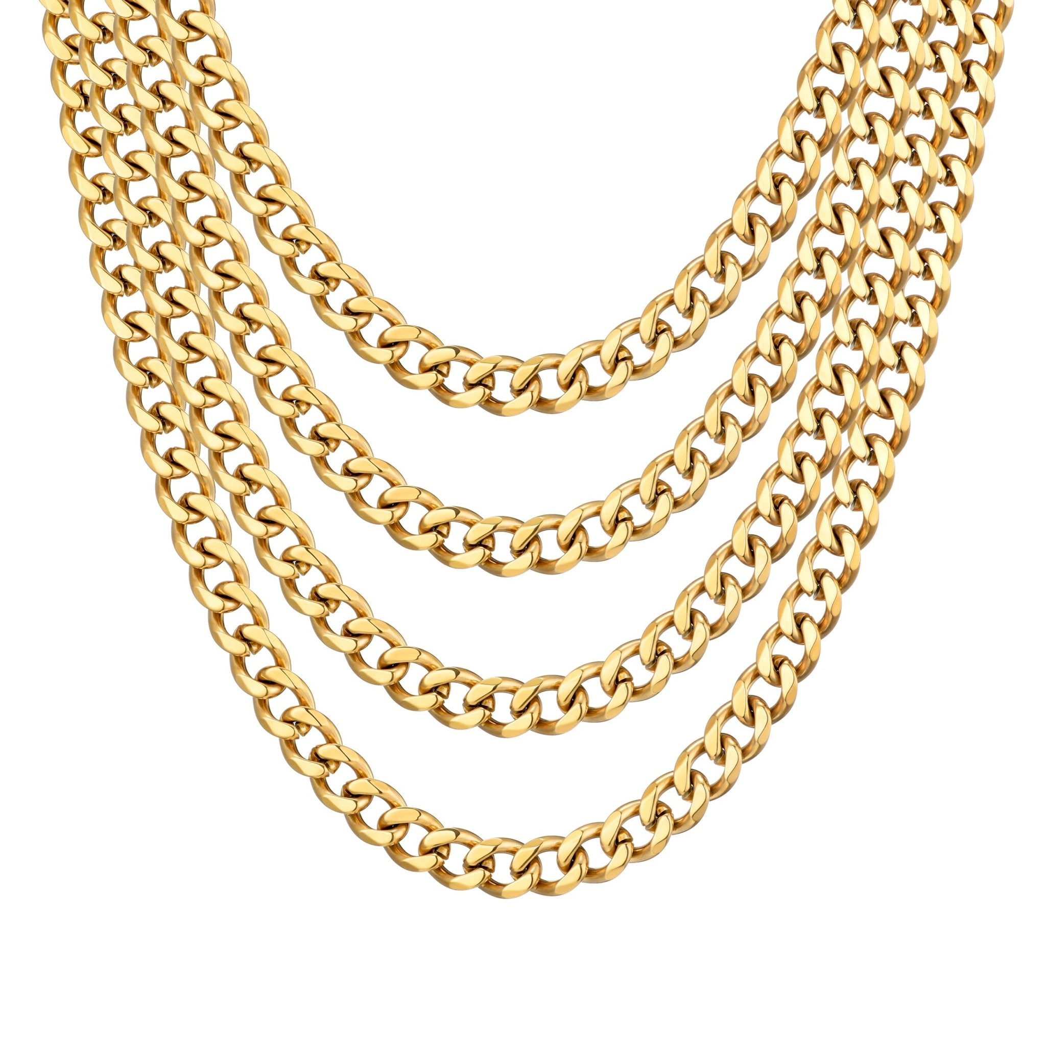 Men's 12mm 18k Gold Plated Steel 18-24 Inch Cuban Curb Chain Necklace