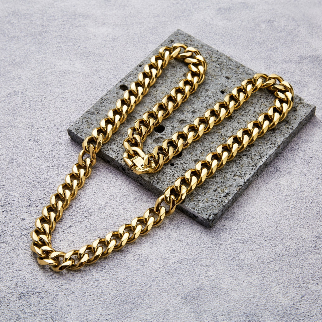 Men's 12mm 18k Gold Plated Steel 18-24 Inch Cuban Curb Chain Necklace