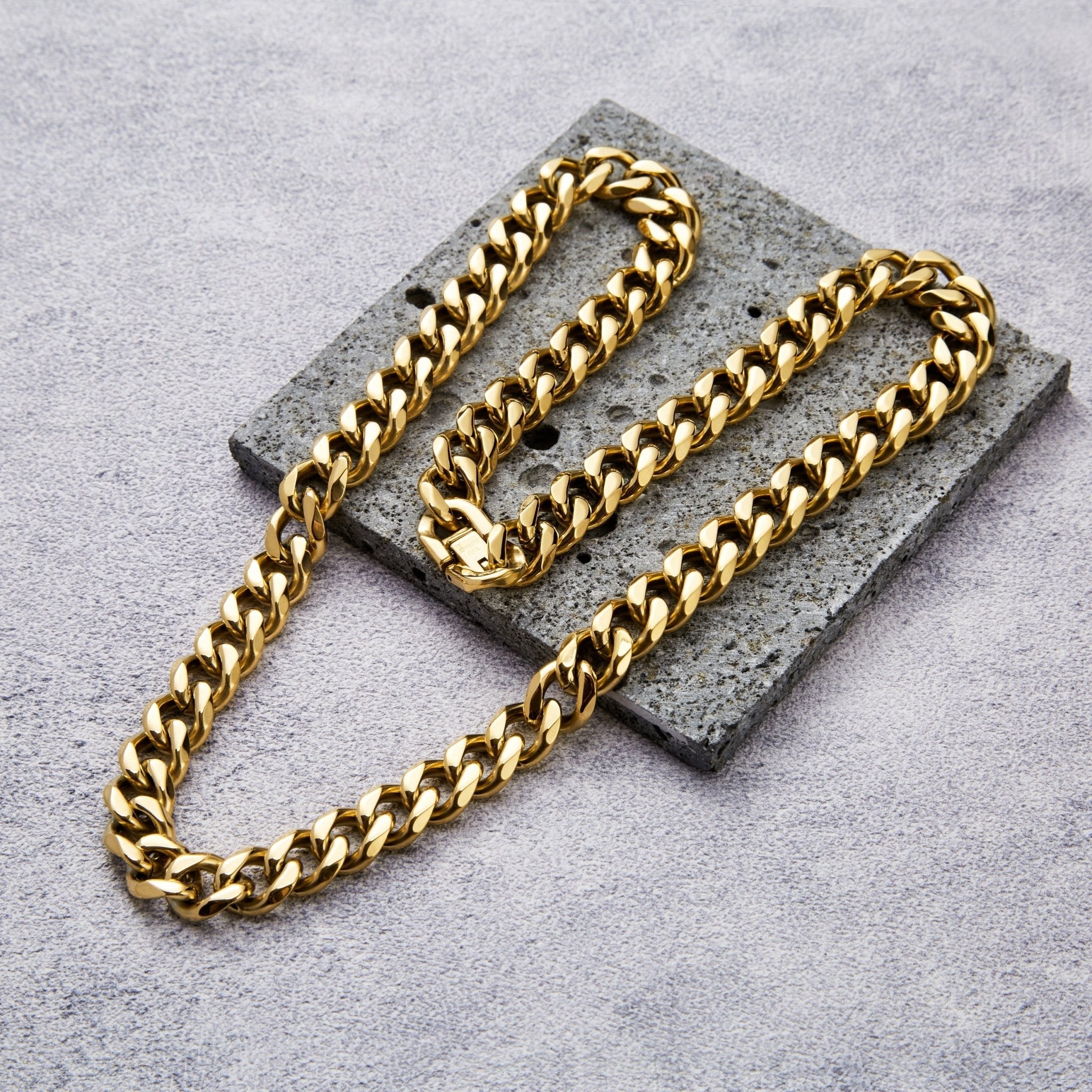 Men's 12mm 18k Gold Plated Steel 18-24 Inch Cuban Curb Chain Necklace