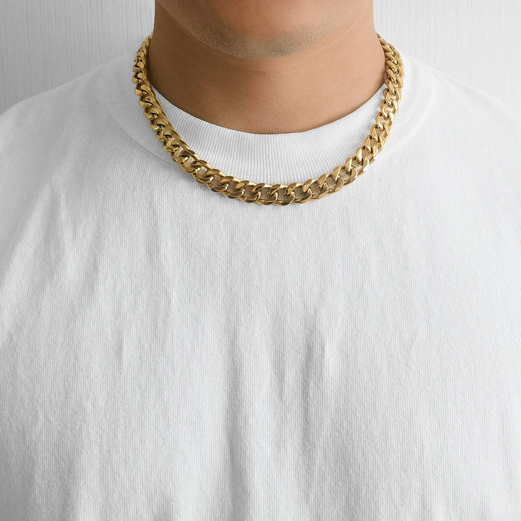 Men's 12mm 18k Gold Plated Steel 18-24 Inch Cuban Curb Chain Necklace