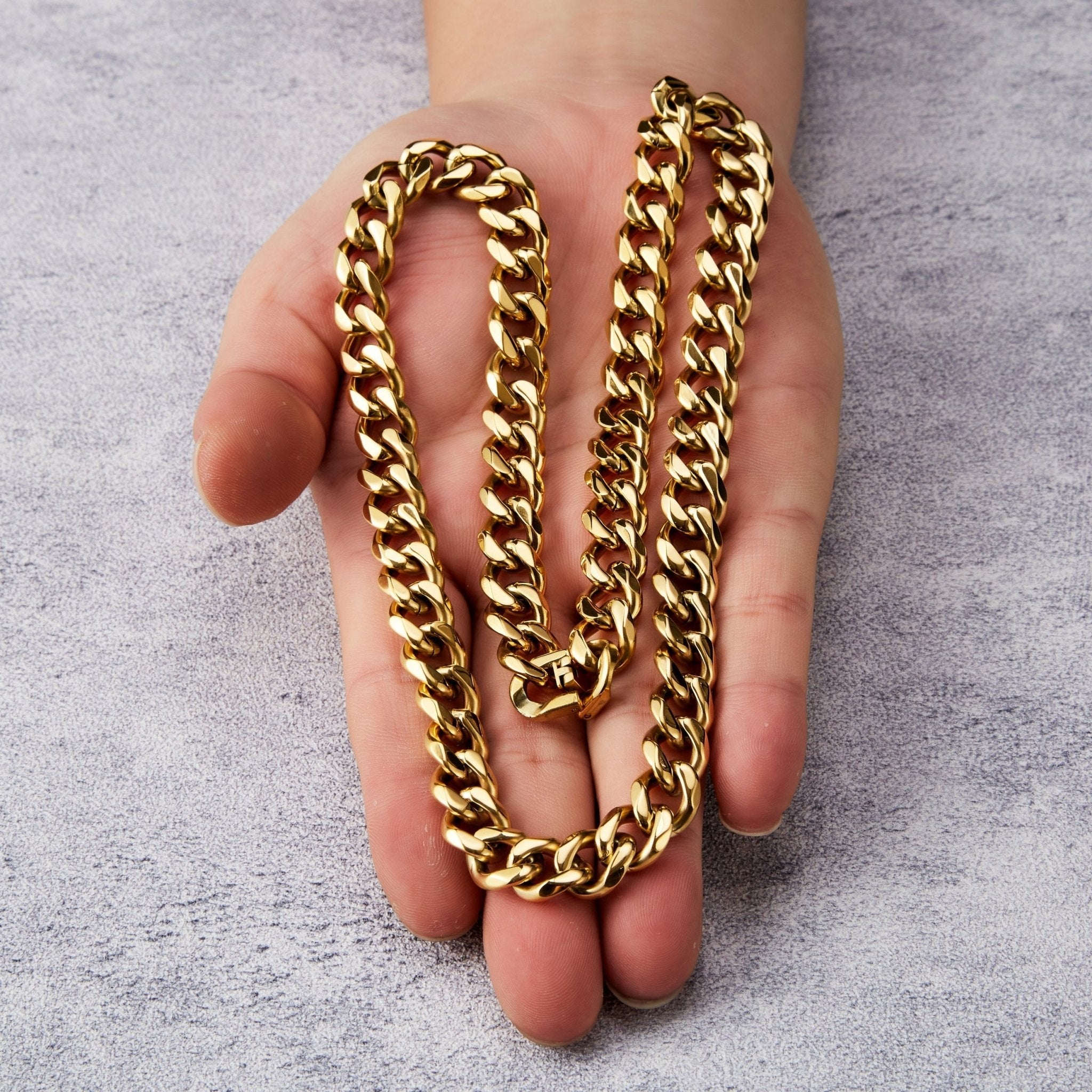 Men's 12mm 18k Gold Plated Steel 18-24 Inch Cuban Curb Chain Necklace