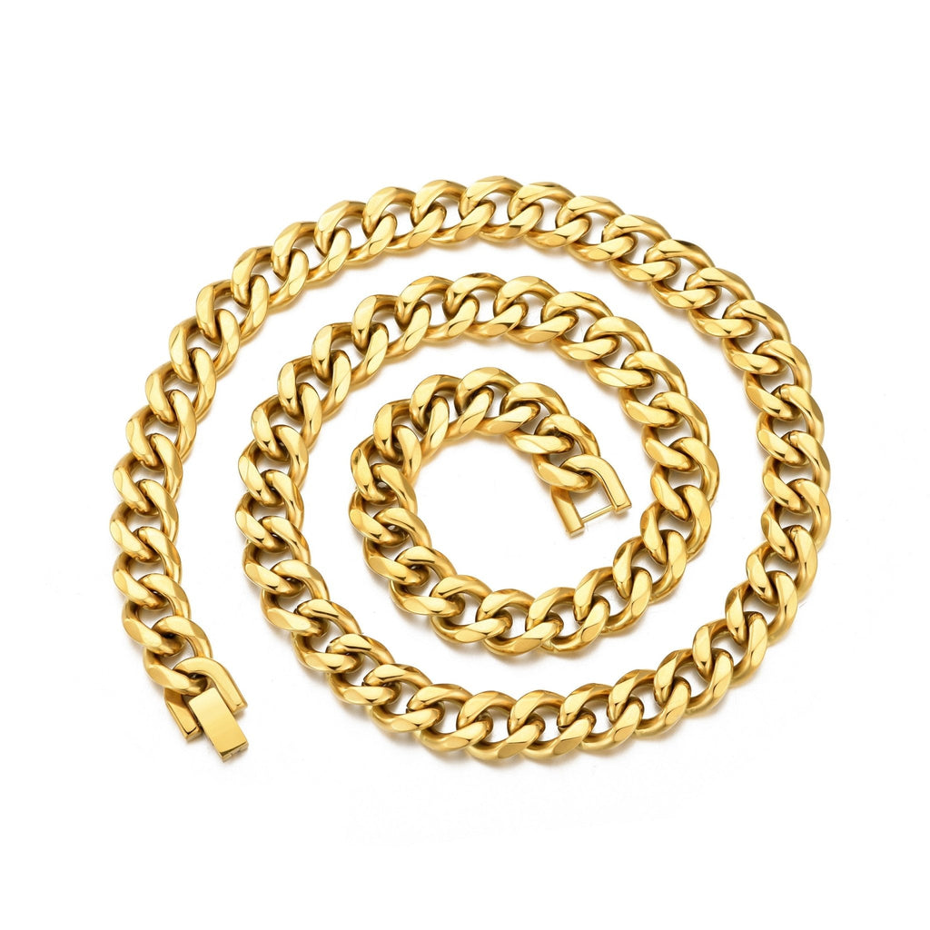Men's 12mm 18k Gold Plated Steel 18-24 Inch Cuban Curb Chain Necklace