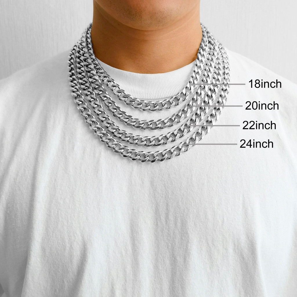 Men's 12mm Stainless Steel 18-24 Inch Cuban Curb Chain Necklace