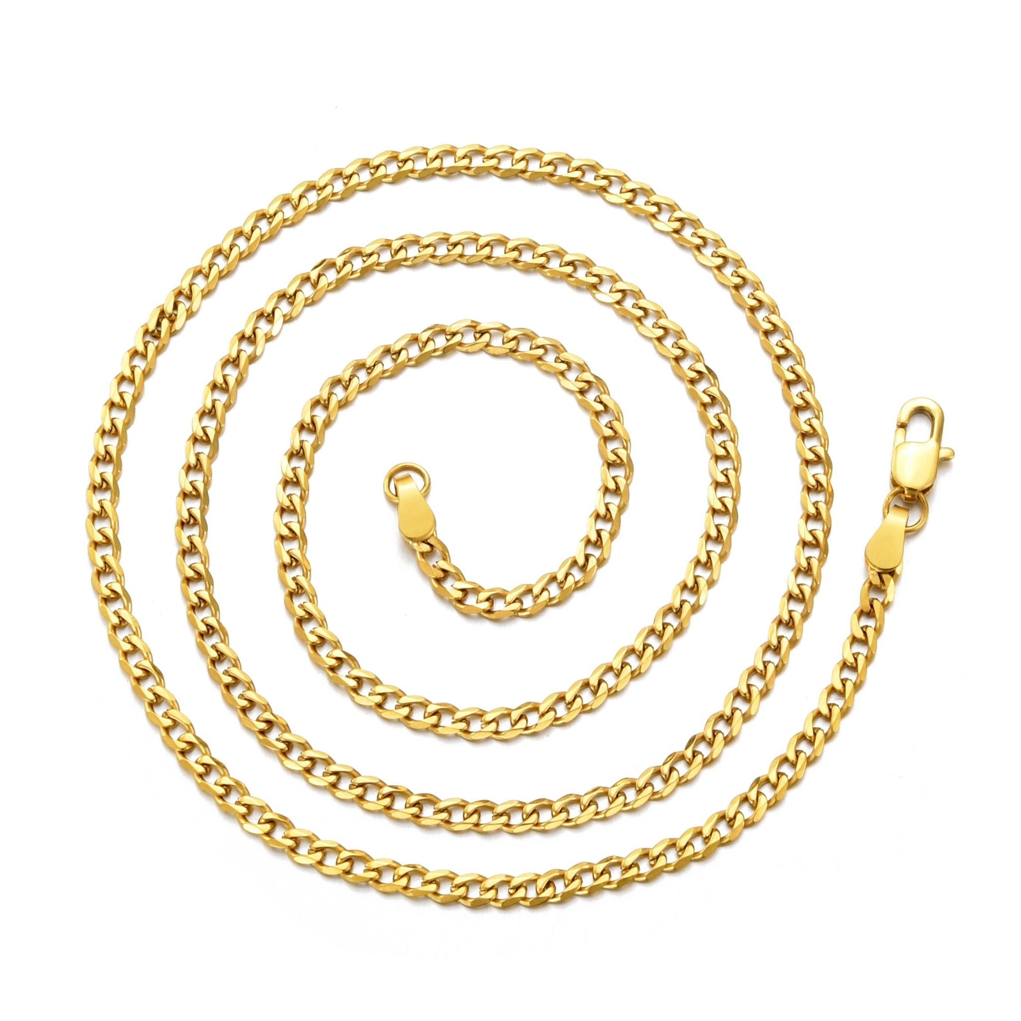 Men's 3mm 18k Gold Plated Steel 18-24 Inch Cuban Curb Chain Necklace