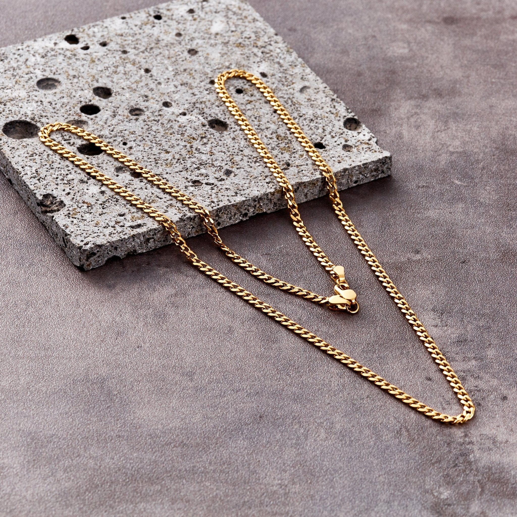 Men's 3mm 18k Gold Plated Steel 18-24 Inch Cuban Curb Chain Necklace