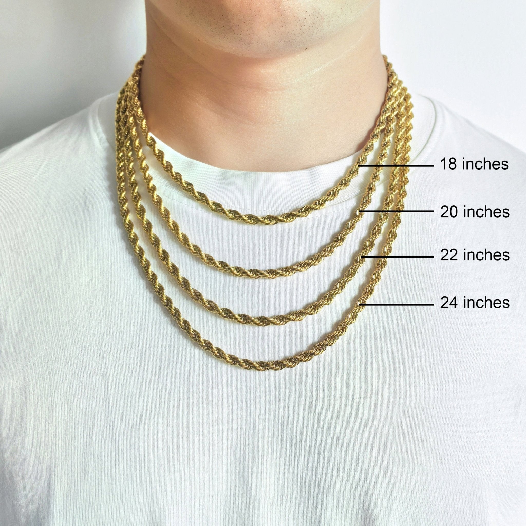 Men's 5mm 18k Gold Plated Steel 18-24 Inch Round Rope Wheat Chain Necklace