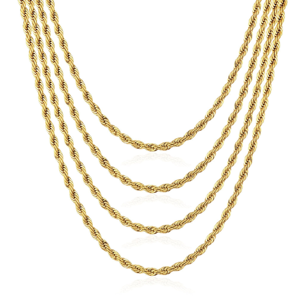 Men's 5mm 18k Gold Plated Steel 18-24 Inch Round Rope Wheat Chain Necklace