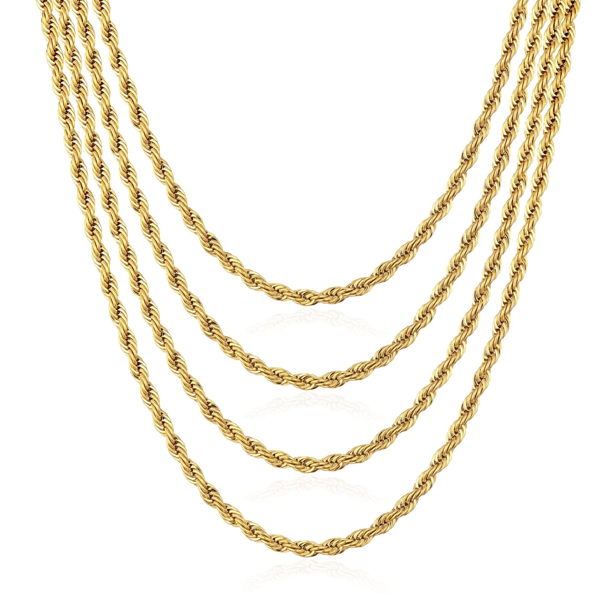 Men's 5mm 18k Gold Plated Steel 18-24 Inch Round Rope Wheat Chain Necklace