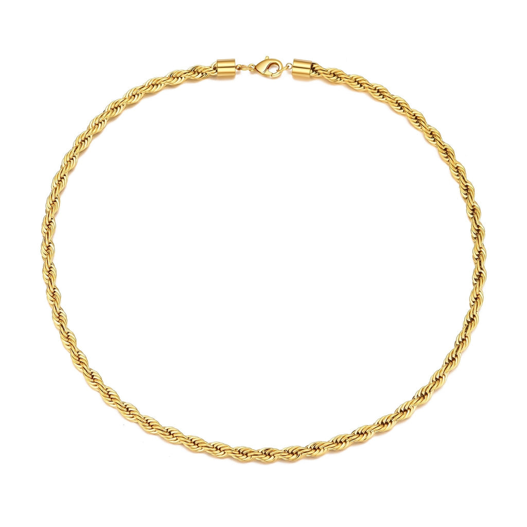 Men's 5mm 18k Gold Plated Steel 18-24 Inch Round Rope Wheat Chain Necklace