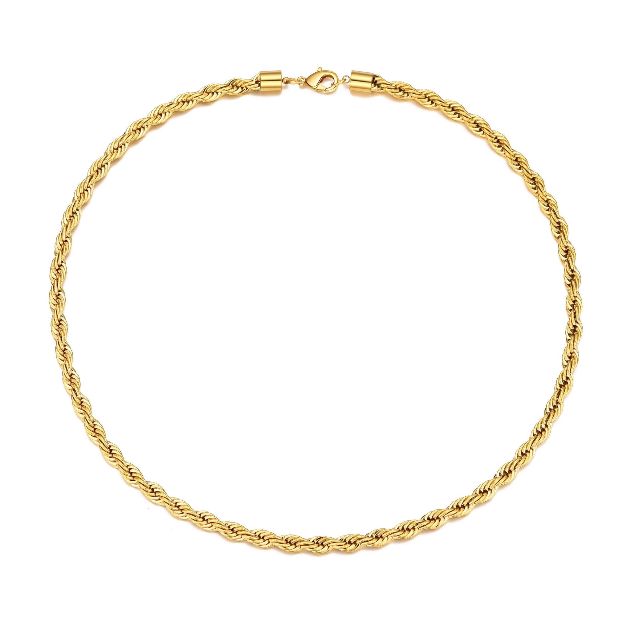 Men's 5mm 18k Gold Plated Steel 18-24 Inch Round Rope Wheat Chain Necklace