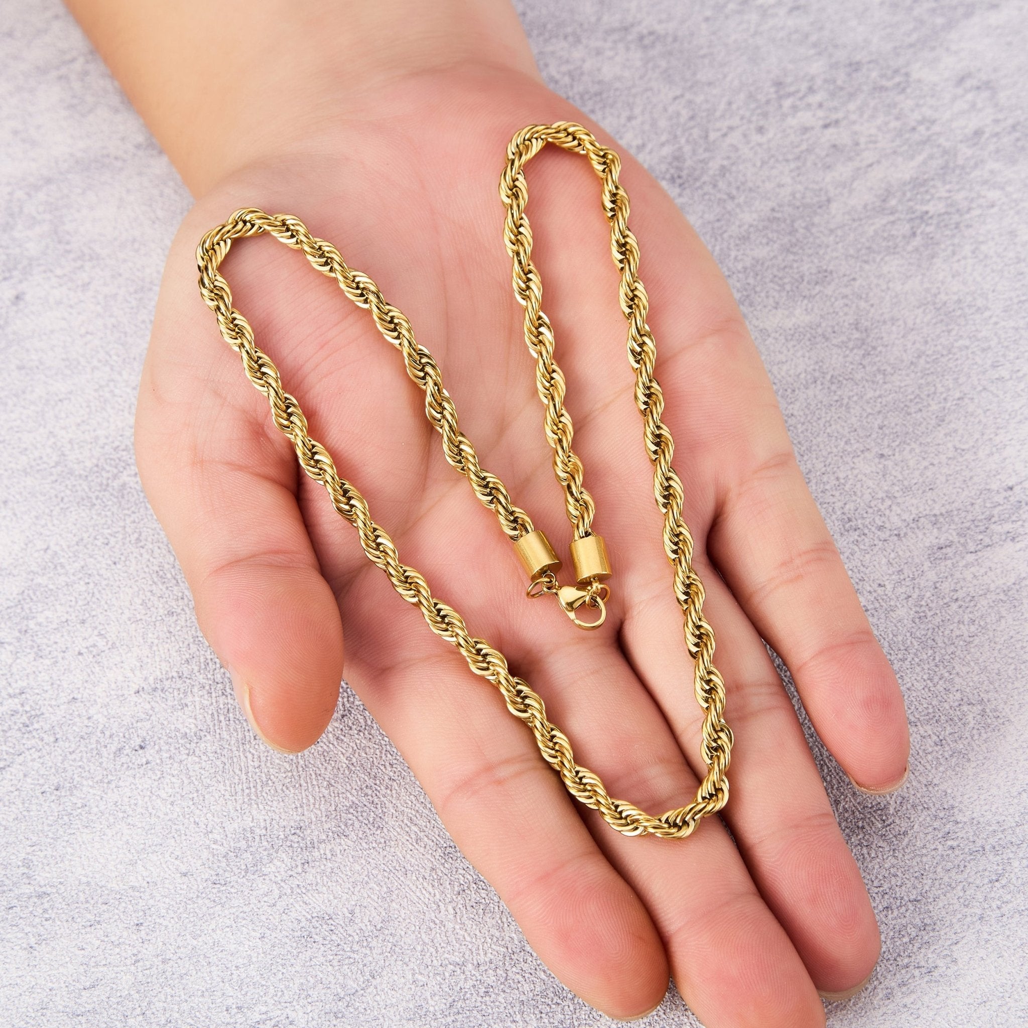Men's 5mm 18k Gold Plated Steel 18-24 Inch Round Rope Wheat Chain Necklace
