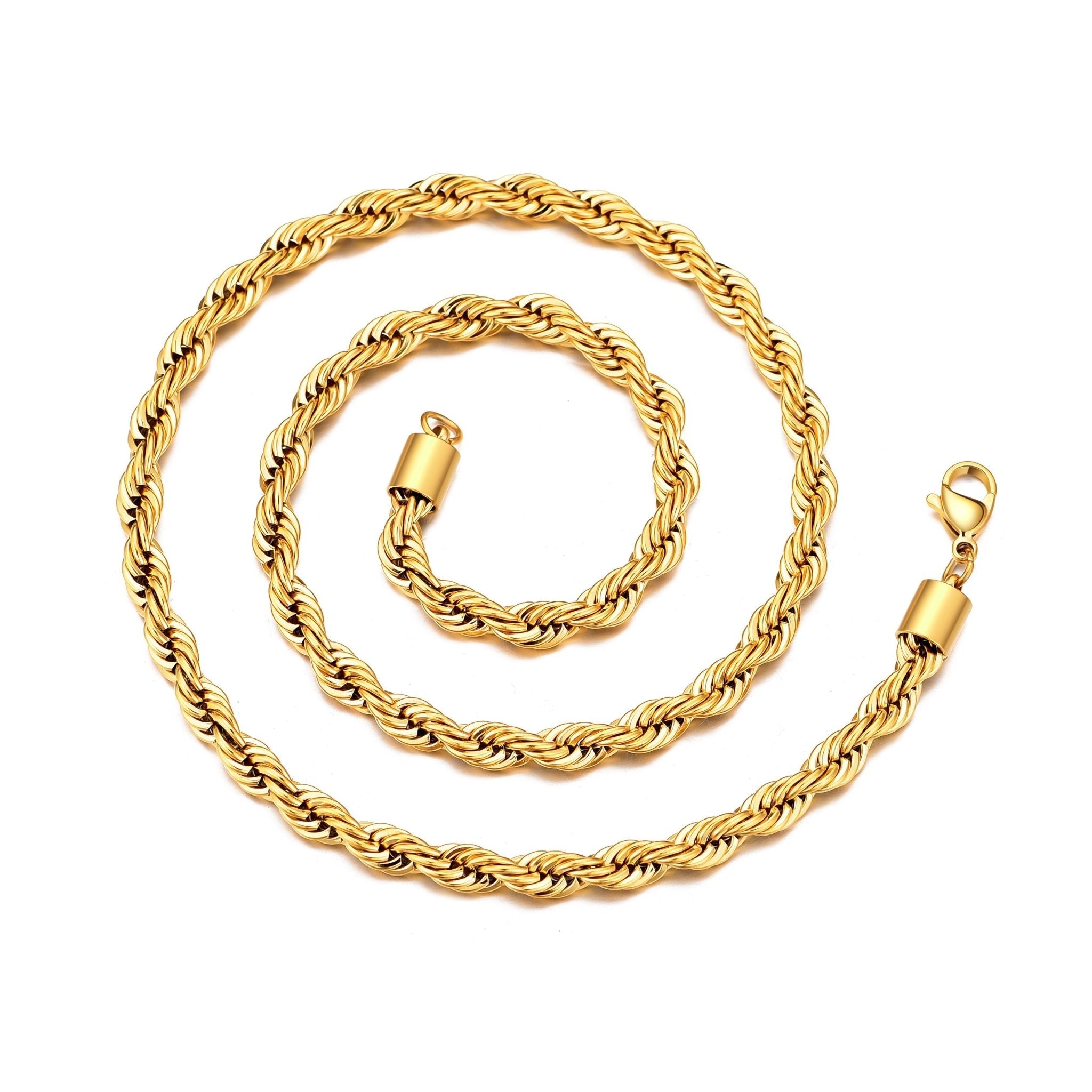 Men's 5mm 18k Gold Plated Steel 18-24 Inch Round Rope Wheat Chain Necklace