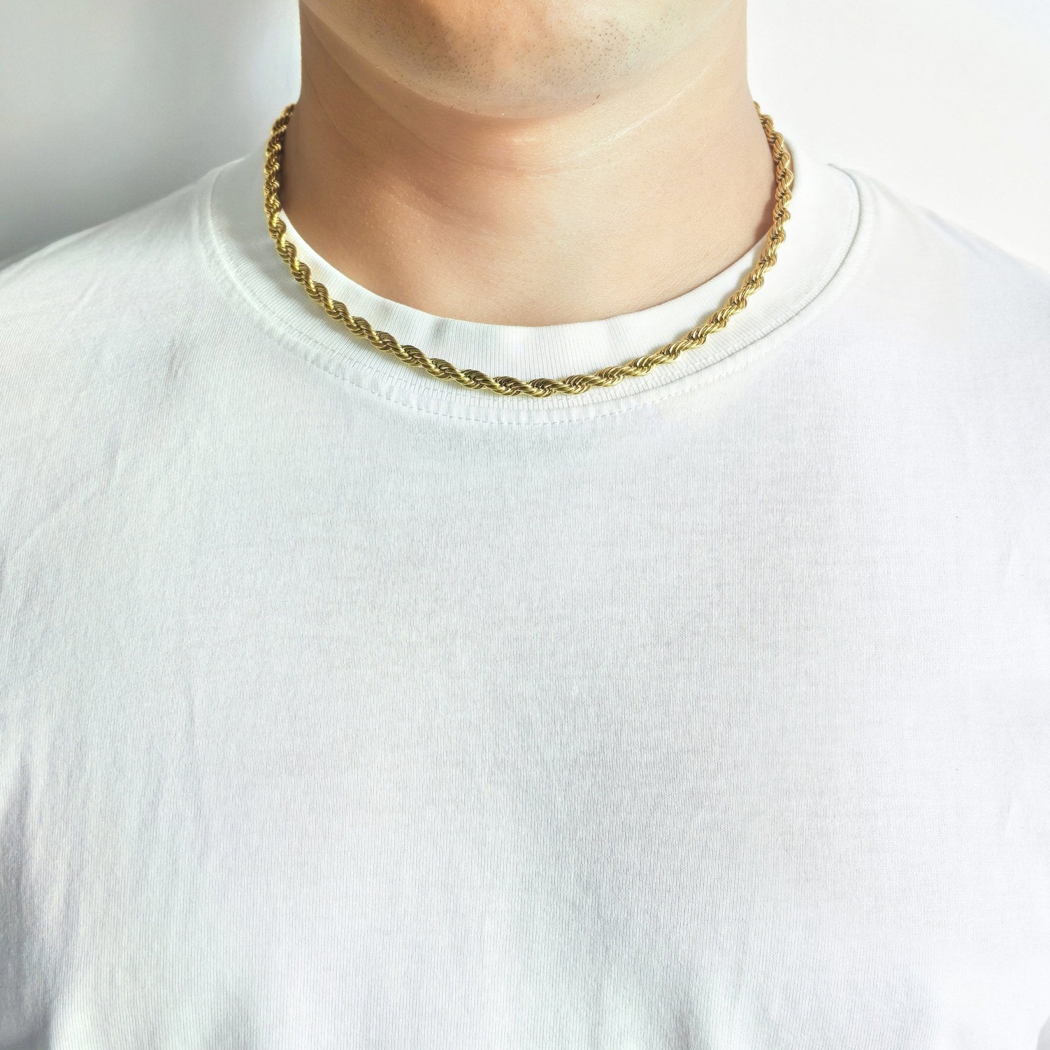 Men's 5mm 18k Gold Plated Steel 18-24 Inch Round Rope Wheat Chain Necklace