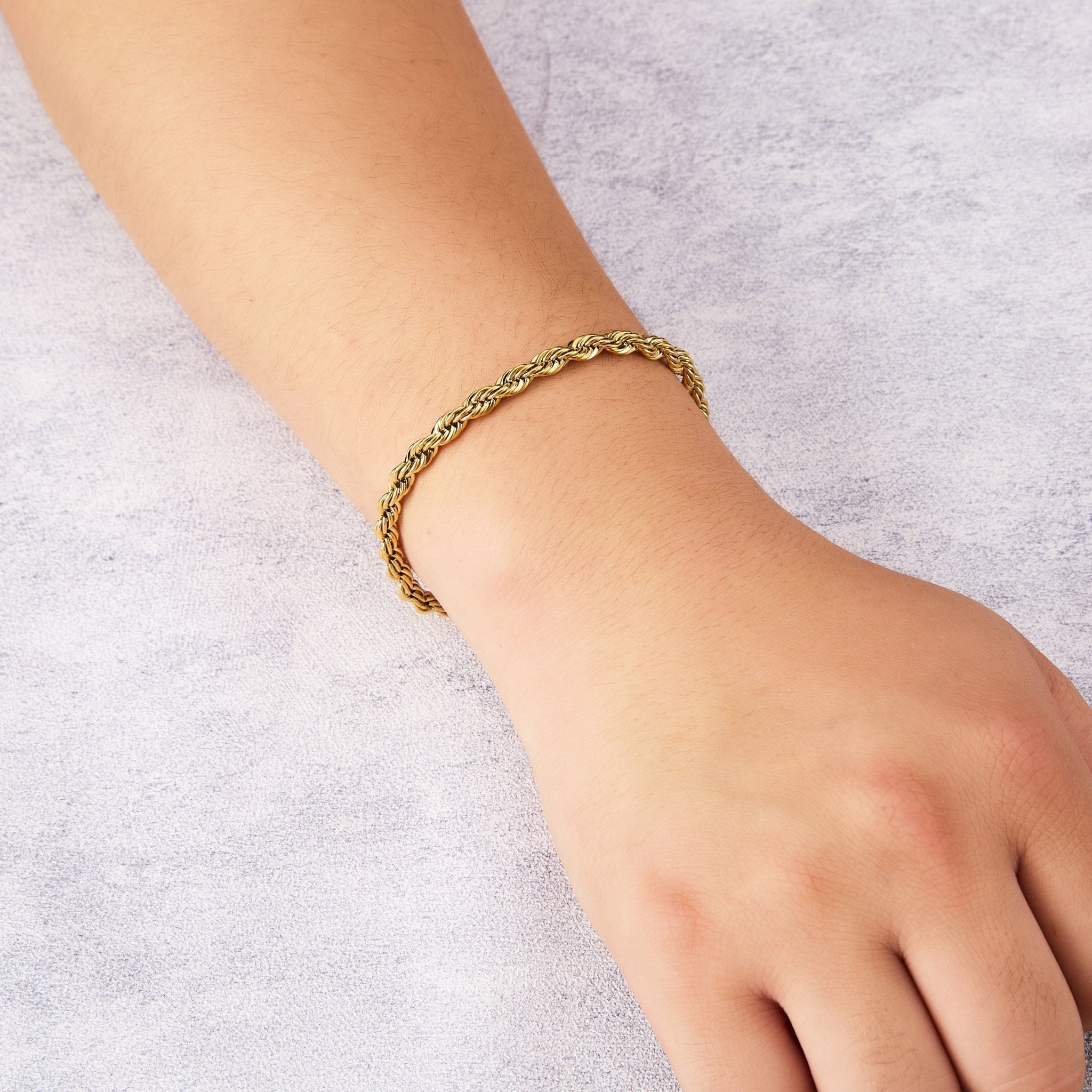 Men's 5mm 18k Gold Plated Steel 7.5-8.5 Inch Round Rope Wheat Chain Bracelet