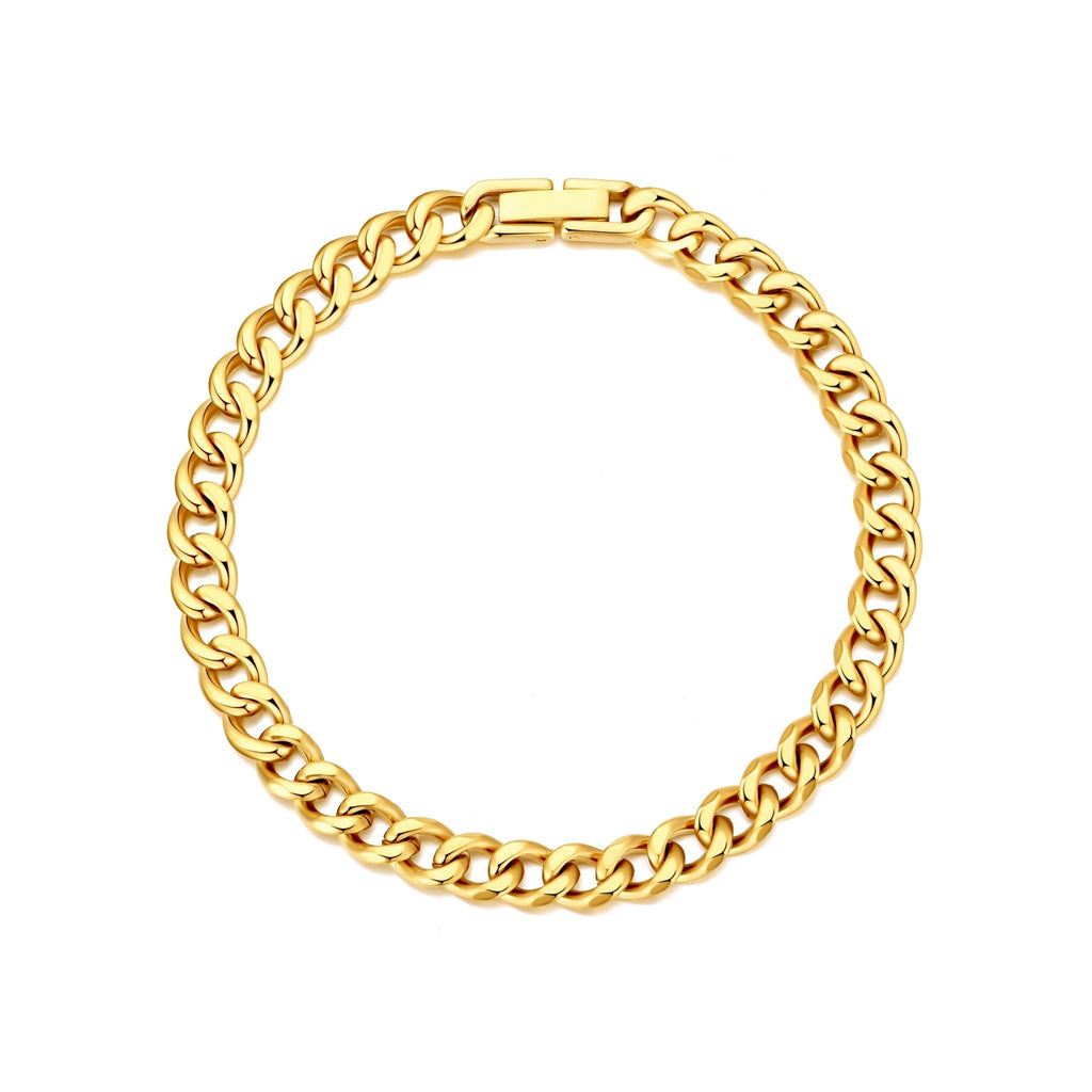 Men's 6mm 18k Gold Plated Stainless Steel 7.5-8.5 Inch Curb Chain Bracelet