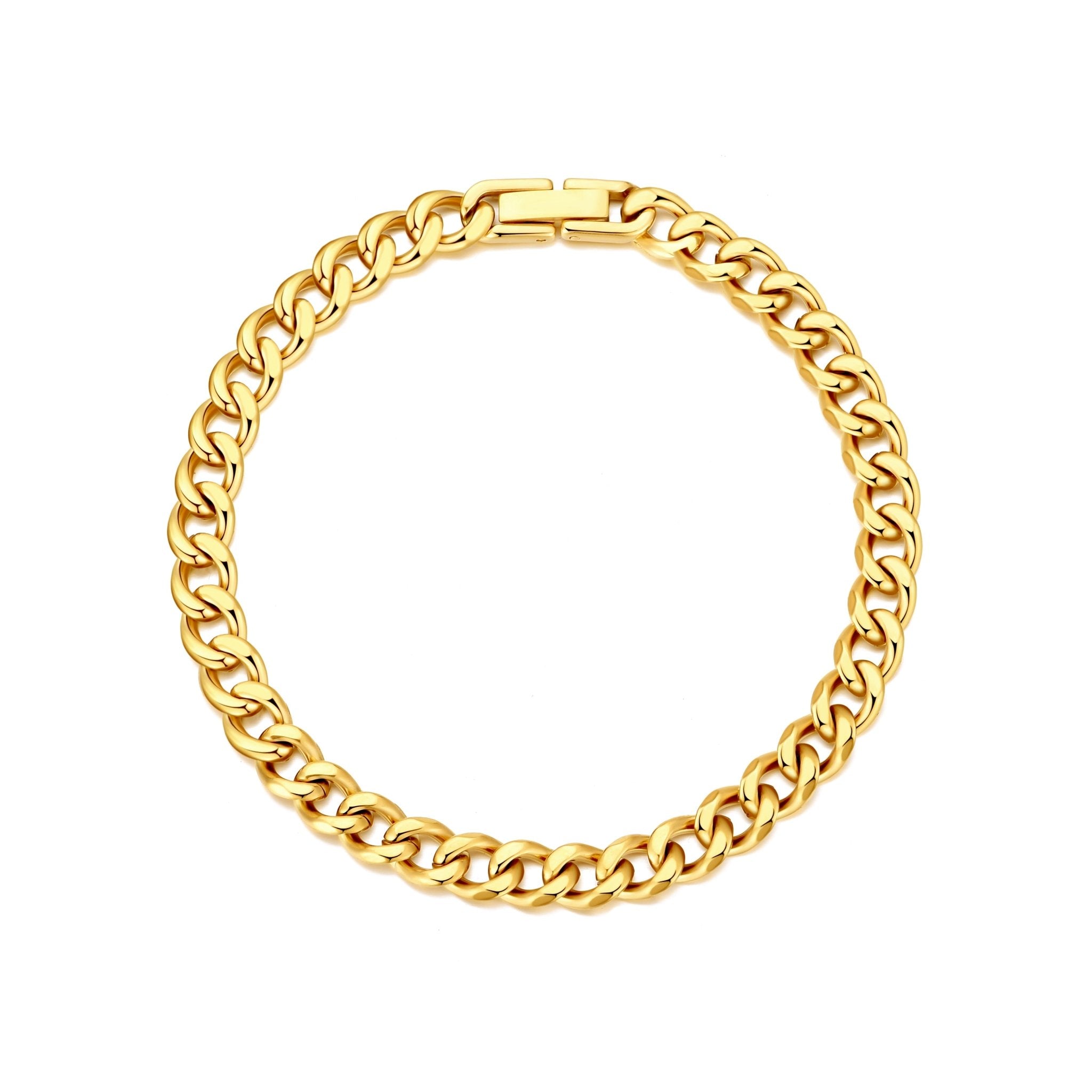 Men's 6mm 18k Gold Plated Stainless Steel 7.5-8.5 Inch Curb Chain Bracelet