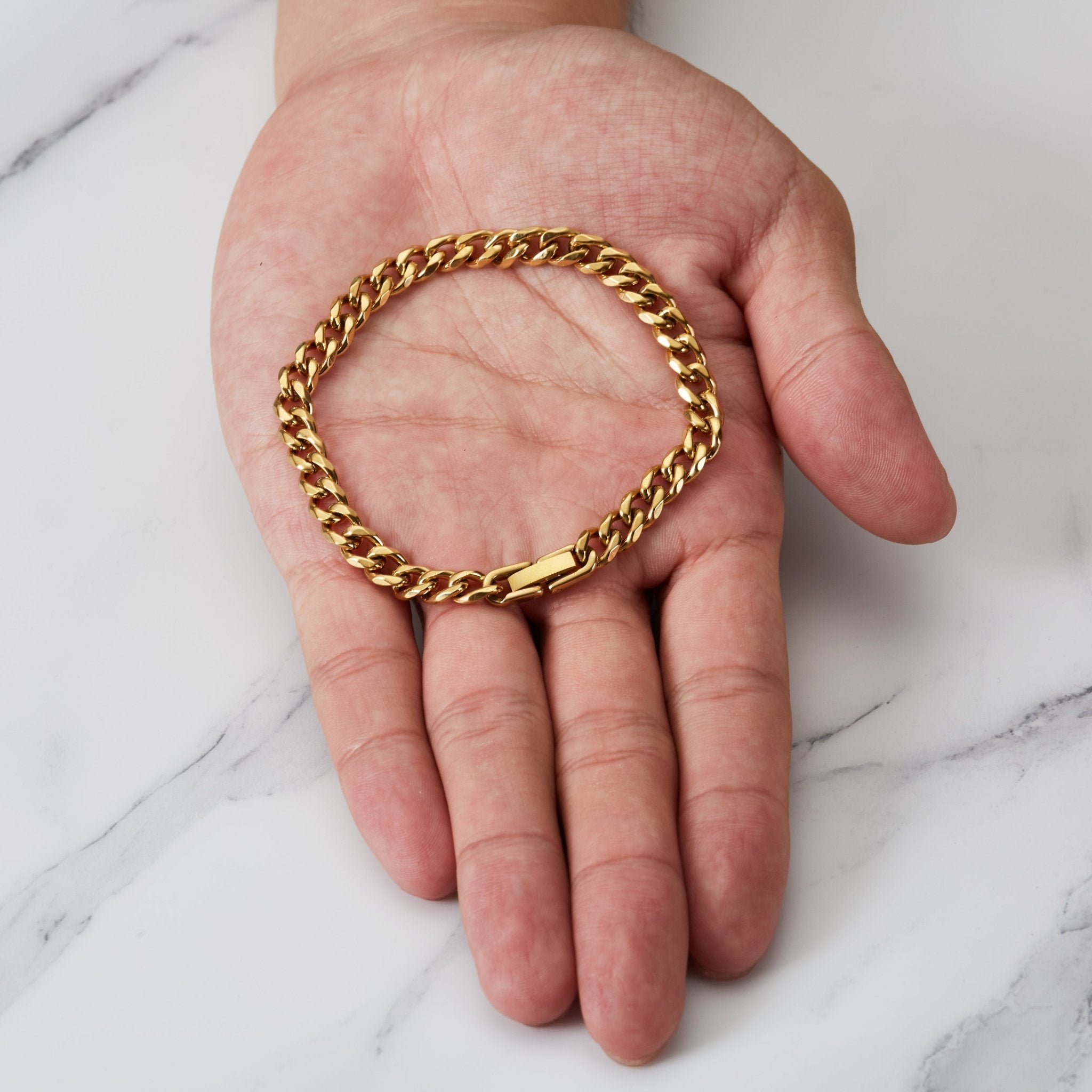 Men's 6mm 18k Gold Plated Stainless Steel 7.5-8.5 Inch Curb Chain Bracelet