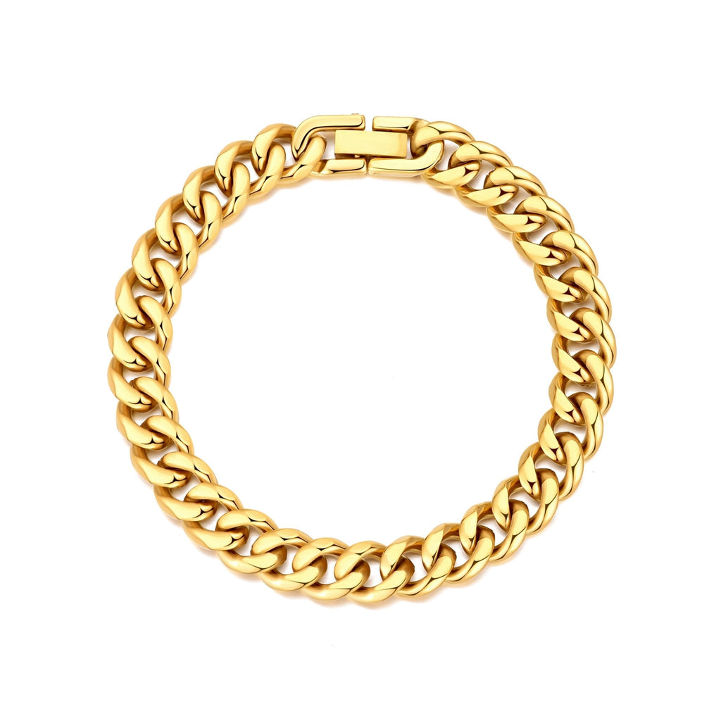 Men's 9mm 18k Gold Plated Stainless Steel 7.5-8.5 Inch Curb Chain Bracelet
