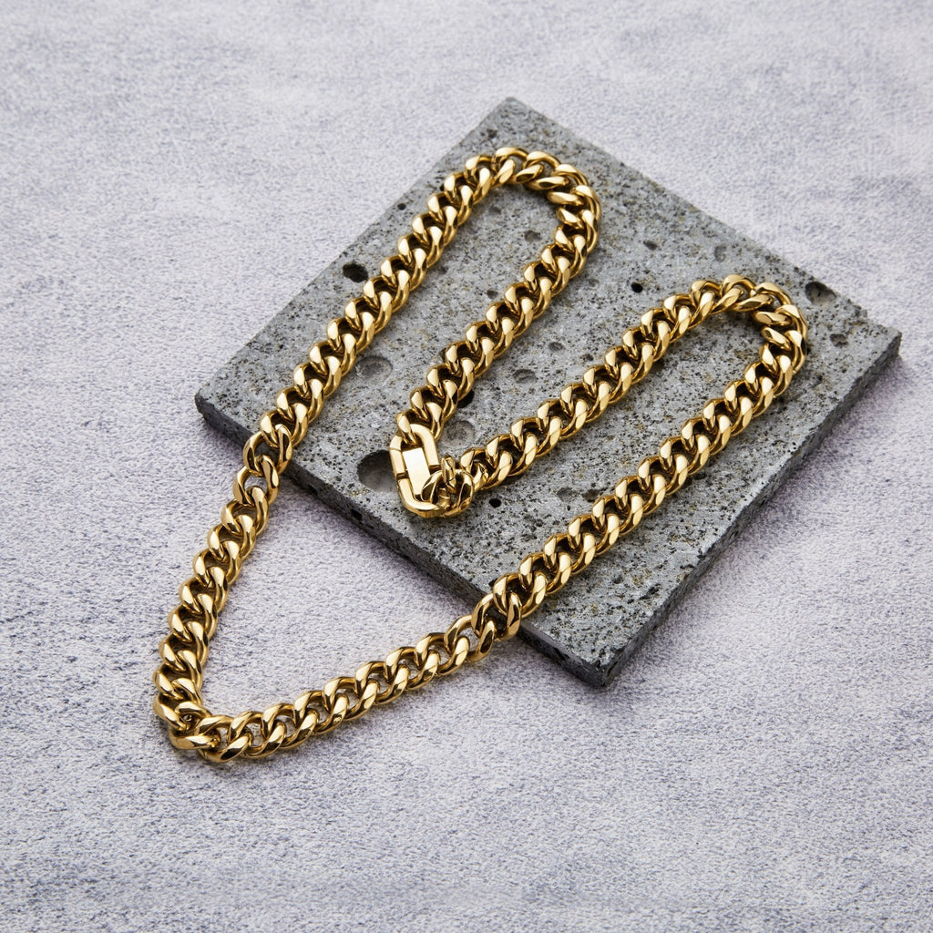 Men's 9mm 18k Gold Plated Steel 18-24 Inch Cuban Curb Chain Necklace
