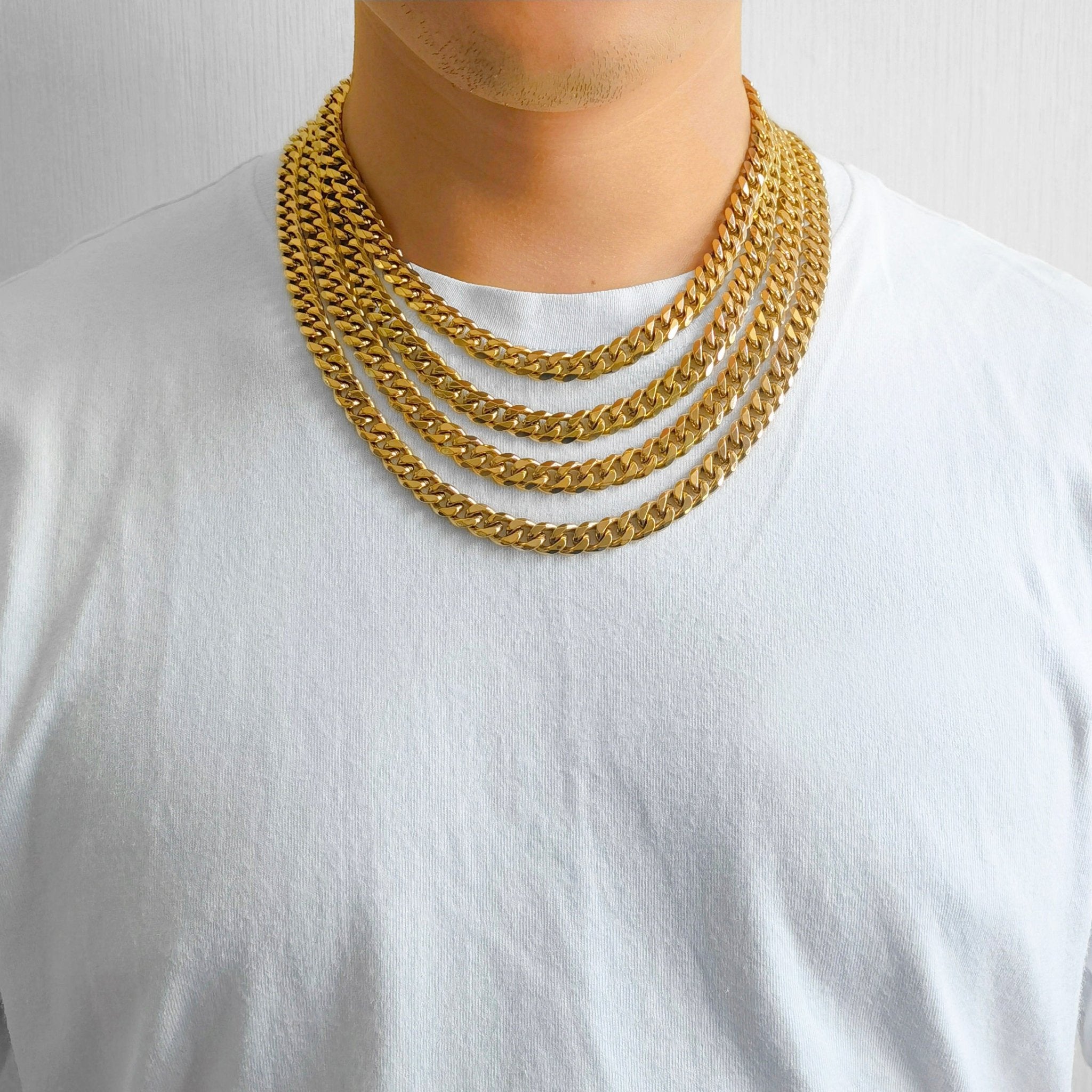 Men's 9mm 18k Gold Plated Steel 18-24 Inch Cuban Curb Chain Necklace