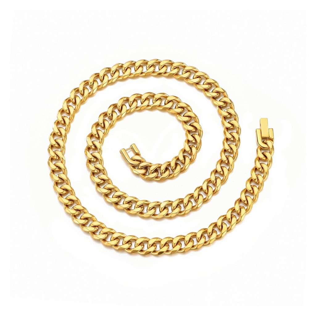 Men's 9mm 18k Gold Plated Steel 18-24 Inch Cuban Curb Chain Necklace