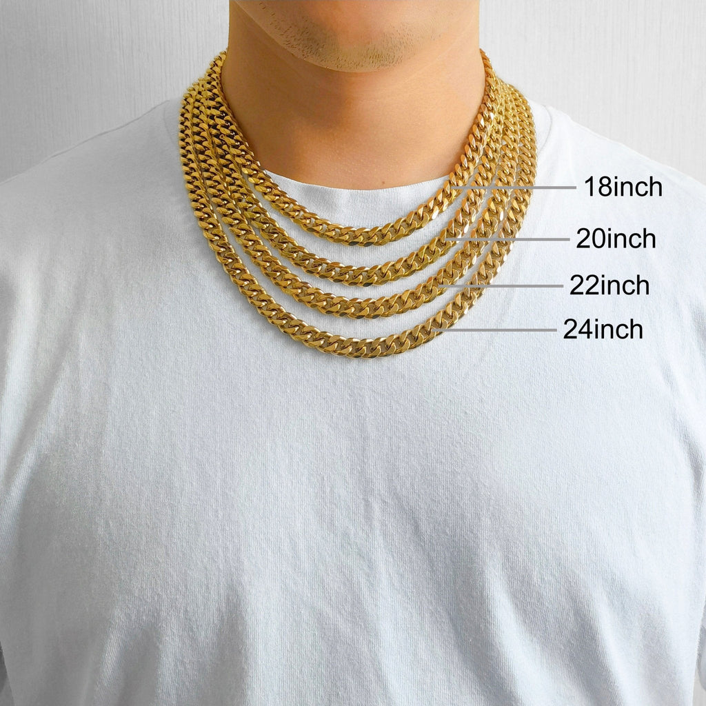 Men's 9mm 18k Gold Plated Steel 18-24 Inch Cuban Curb Chain Necklace